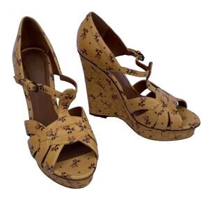 Bottega Veneta 37 Woven Floral Leather Wedge Sandals